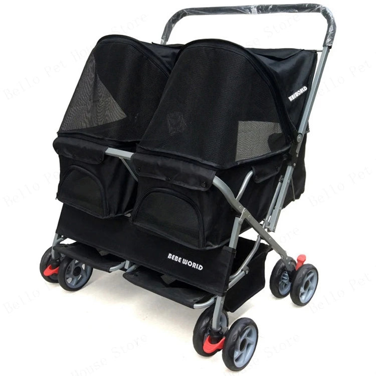 Multifunctional pet car Ultra-light two-seater pet buggy Detachable and washable trolley Universal pet car for cats and dogs - Play Paws Toys