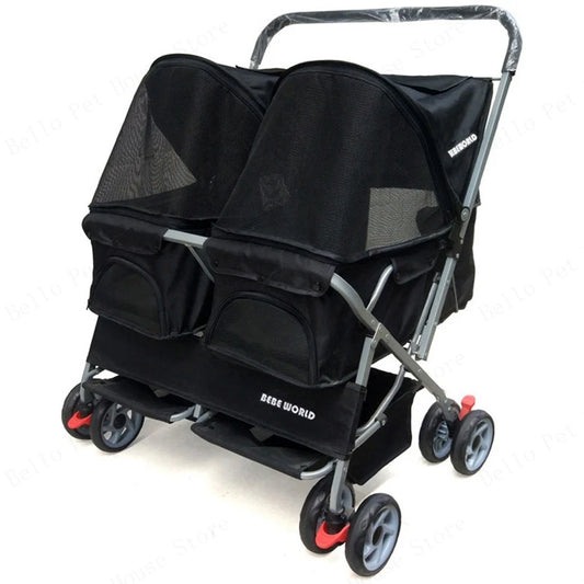 Multifunctional pet car Ultra-light two-seater pet buggy Detachable and washable trolley Universal pet car for cats and dogs - Play Paws Toys