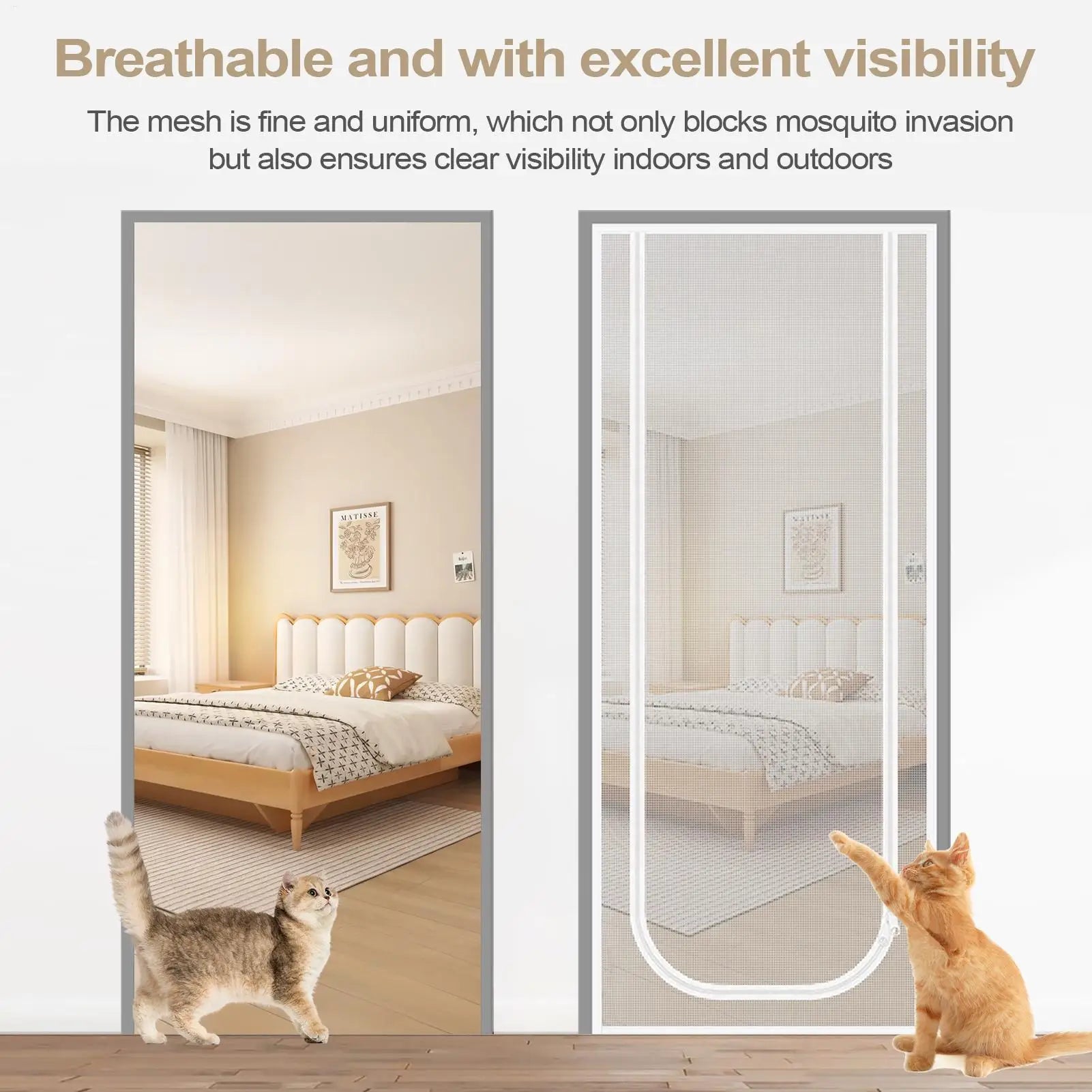 Cat Screen Door Mesh Cat Door with Double Zipper Closure Escape Proof Screen Gate to Keep Pets in for Bedroom Kitchen Home Patio