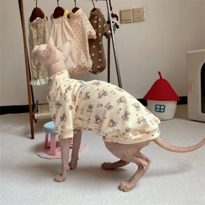 High-neck Cotton Spring Autumn Coat for Cat Soft Undershirt for Sphynx Cat in Winter Sweet Purple Beige Loungewear for Kittens - Play Paws Toys
