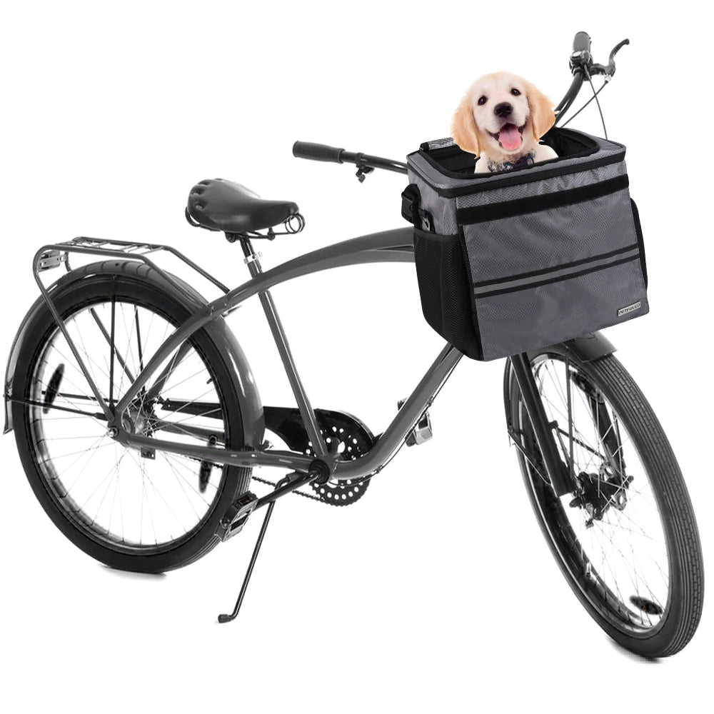 Bicycle Front Basket Pet Dog Carrying Bag Removable Suspension Folding Duffel Bag with 15 Lbs Weight Capacity for Cycling