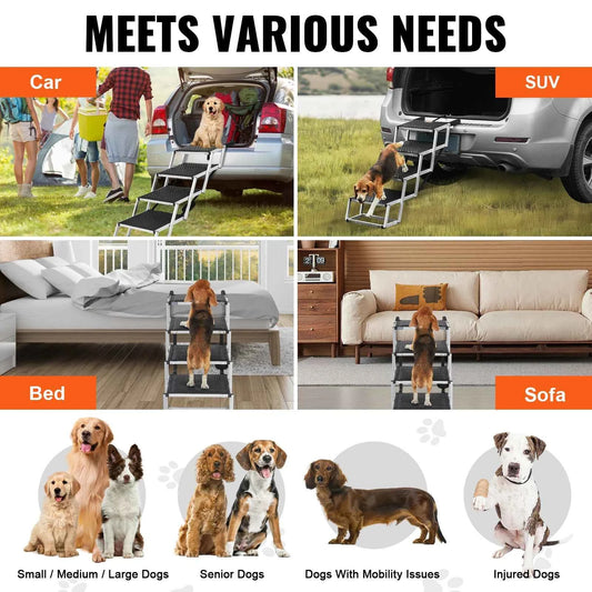 SucceBuy Dog Stair for Cars Wide Dog Car Steps Folding Portable Pet Steps Lightweight Aluminum for Car SUV and Truck 150 lbs