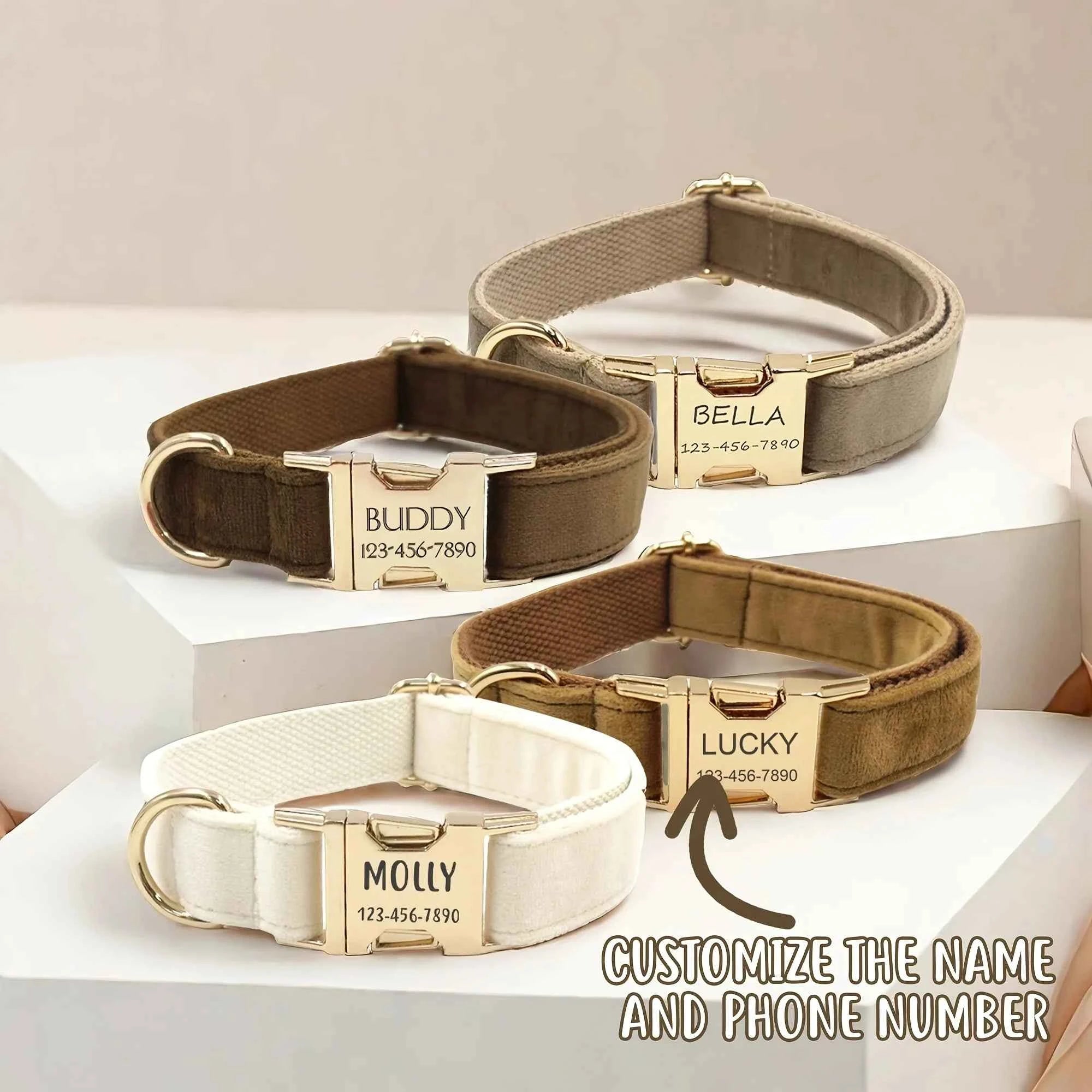 1pc Personalized Dog Collar Velvet, Engraving Custom Name Phone Number ID Tag, Soft Comfy Adjustable Collars For Small Medium La
