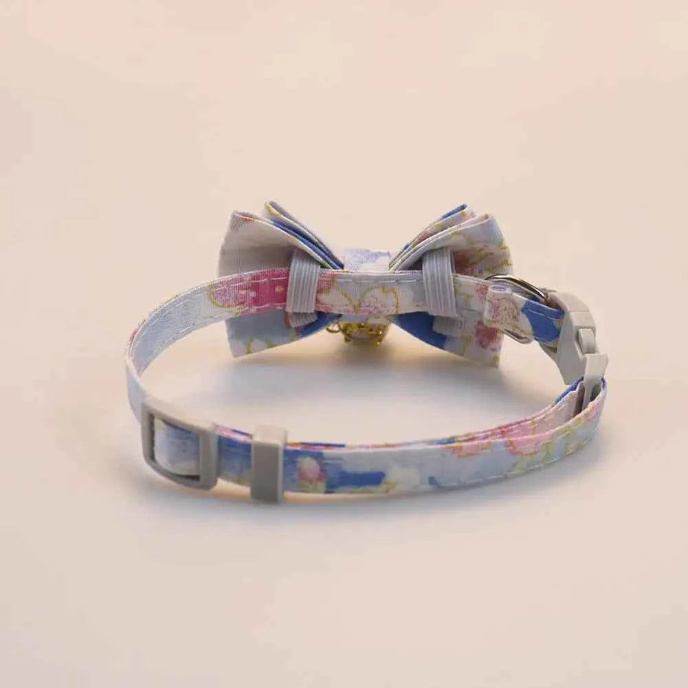 Lattice Bow Pet Cat Collar With Bell Adjustable Pet Collar Bownot Safety Necklace for Puppy Kitten Cat Cute Pattern Pet Supplies