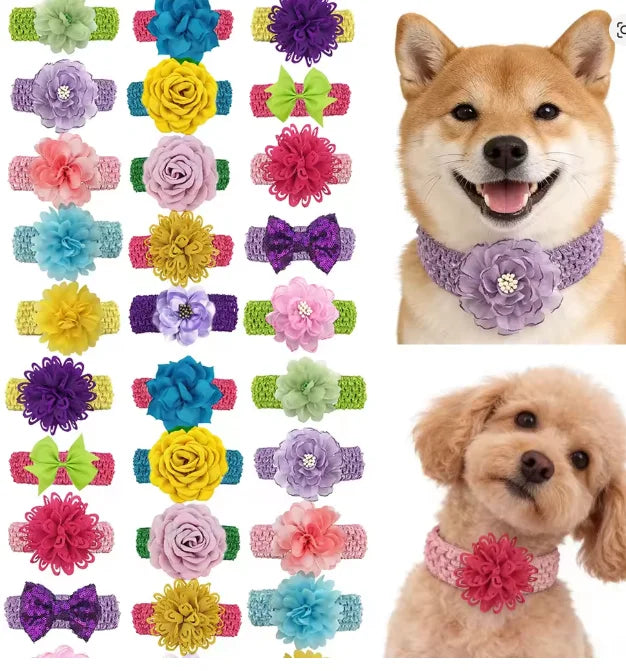 30pcs Pet Grooming Dog Bowtie Spring Summer Pet Necktie Grooming Collar Elastic Band for Small Middle Large Dog Pet Supplies