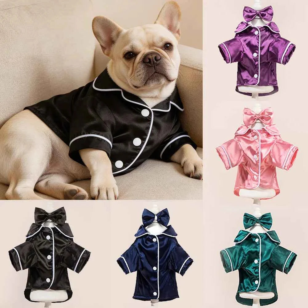Pet  Pajama Set - Cute Solid Color Cat Dog Pajamas with Flower Headband Accessories, Soft Harness-Free Home Outfit