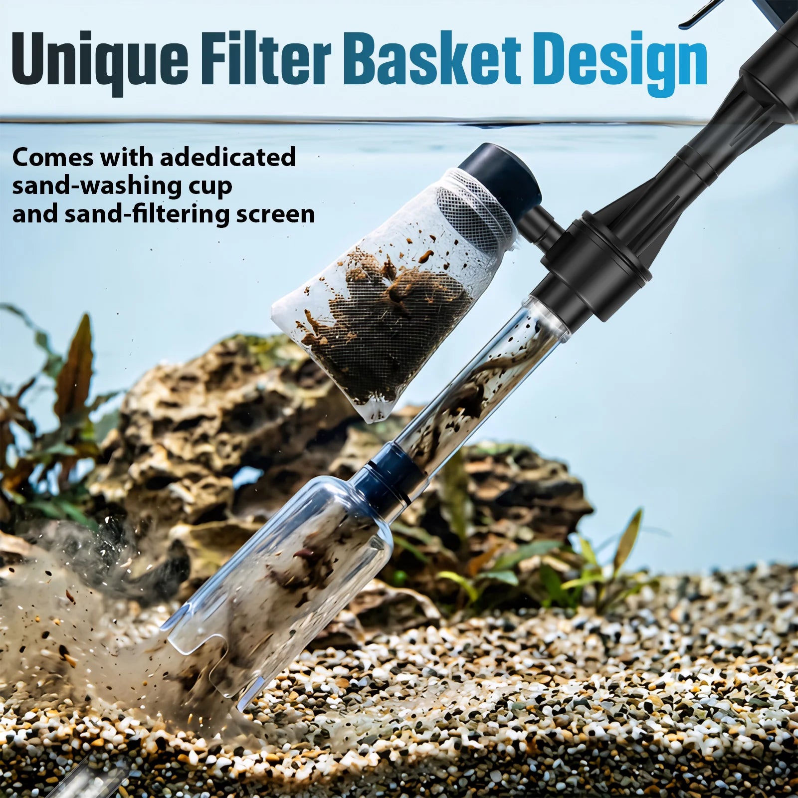 Aquarium Vacuum Gravel Cleaner 3 in 1 Fish Tank Vacuum with Water Change Wash Sand Waste Suction Electric Fishbowl Cleaning Tool