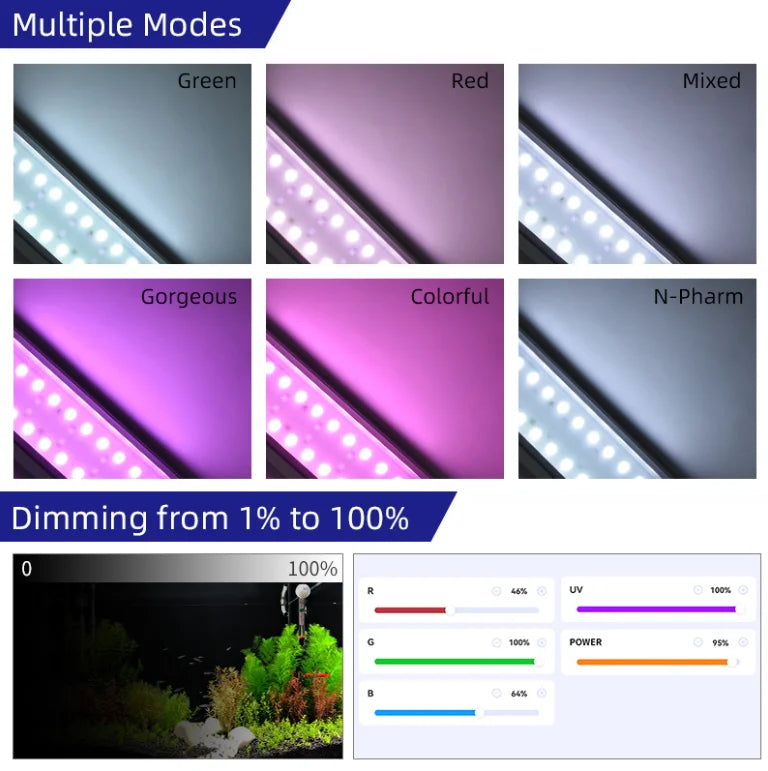WEEK AQUA M Series RGB+UV Freshwater Planted Growing Light Water Grass Lamp Bluetooth for Aquatics Plants Aquarium