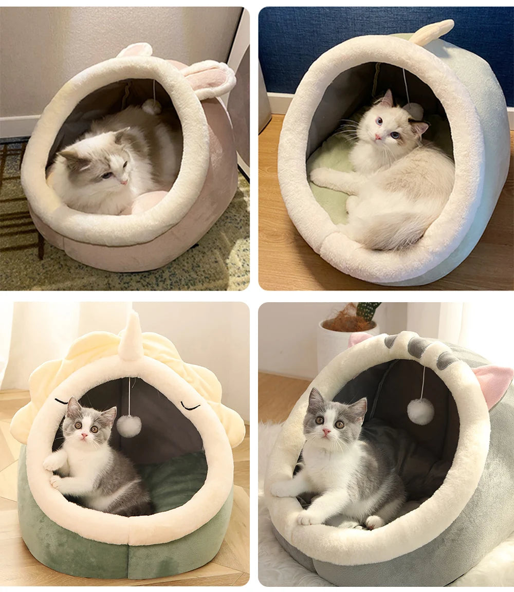 Deep Sleep Cat Bed Cartoon Pet Bed Foldable Removable Washable Pet Sleeping Bed for Small Dog Mat Bag Cave Cats Bed - Play Paws Toys