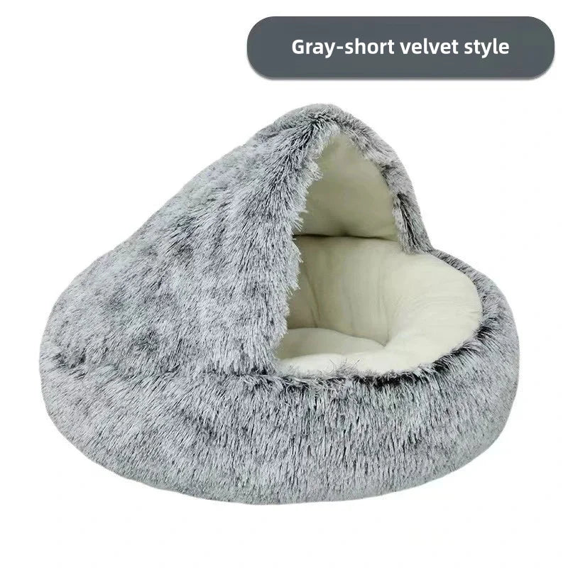 Autumn and Winter soft plush pet bed and pet bed Winter warm and cold plush comforter nest Shell cat nest semi-enclosed cat nest - Play Paws Toys