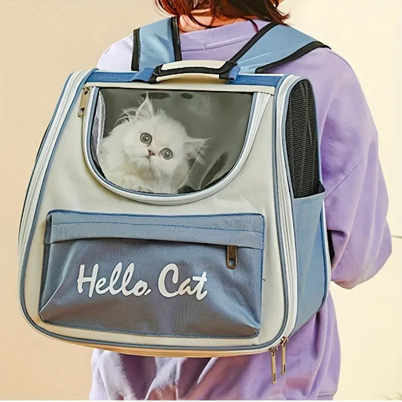 Large capacity collapsible pet backpack with zip closure, handle and mesh vent, perfect for cats and small dogs traveling - Play Paws Toys