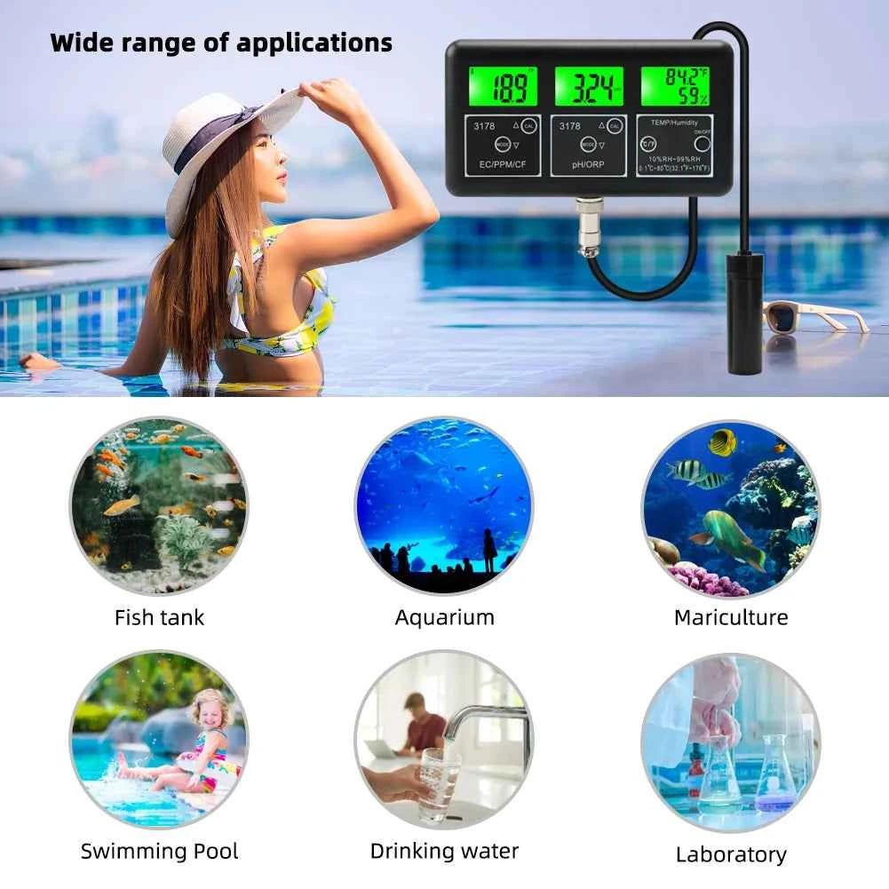 RS485 Communication Multi-function Water Quality Tester Monitor PH ORP TDS EC CF Теmp Humidity Meter Aquarium Online Analyzer