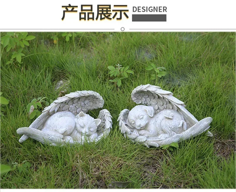 Pet Tombstone Dog Cat Tombstone Memorial Stone Personalized Memorial Stone Resin Statue Creative Angel Dog Cat Ornament