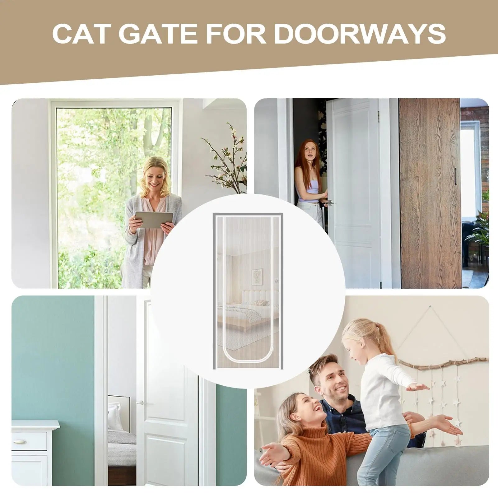 Cat Screen Door Mesh Cat Door with Double Zipper Closure Escape Proof Screen Gate to Keep Pets in for Bedroom Kitchen Home Patio
