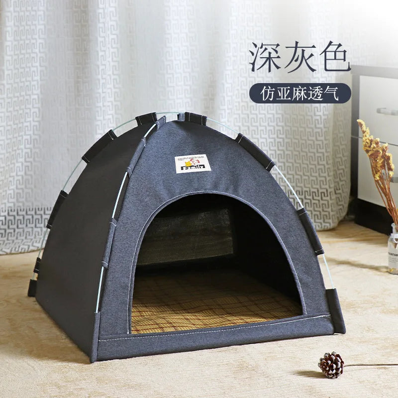 Pet Tent Bed Removable Cat Sofa Basket Canvas Semi-enclosed Cat House Dog Cave Hut Cat Sleeping Bed for Room Decor Pet Supplies - Play Paws Toys