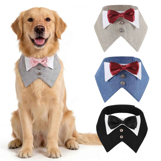 Sucado Dog Tuxedo Suit Bandana, Wedding Birthday Costume Dog Bowtie Collar, Pet Tux Bandana Collar for Small Medium Large Pets