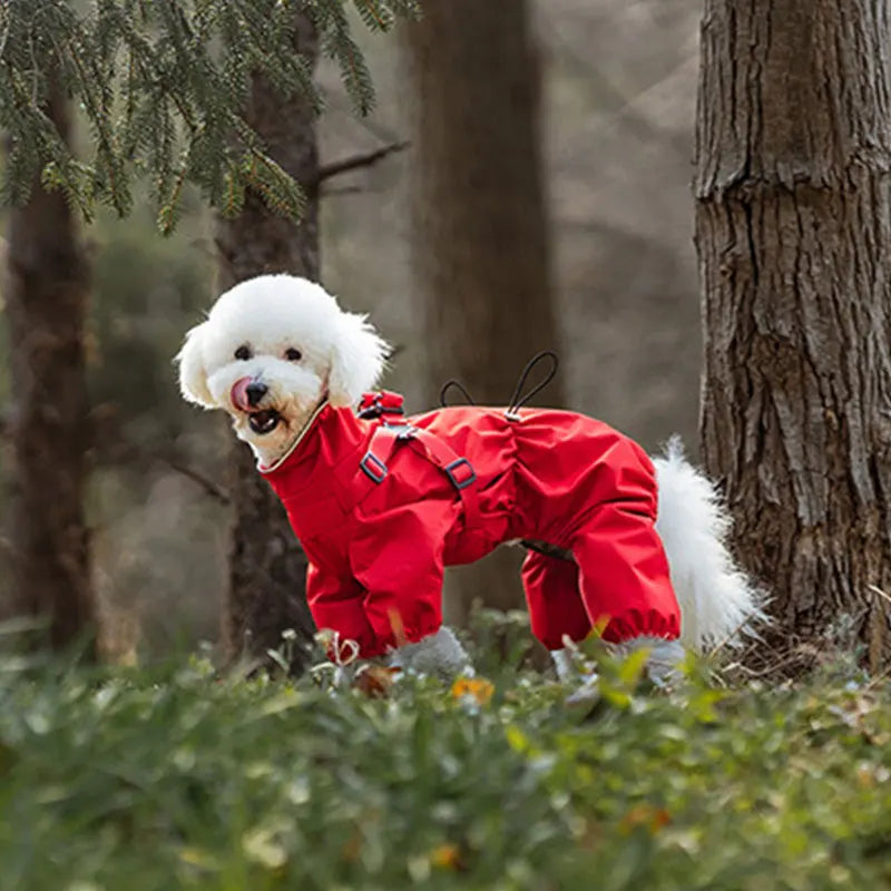 Dog Raincoat With Harness Waterproof Jacket for Small Dogs Adjustable Reflective Dog Rain Overalls Four legged raincoat Pet Rain