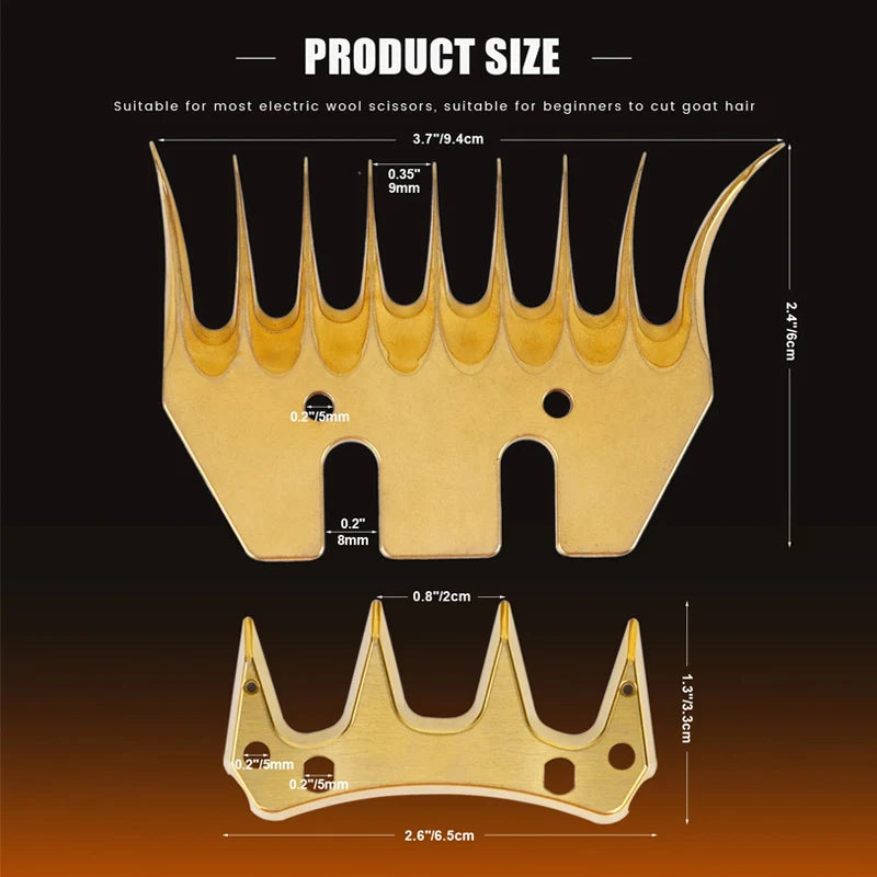 9 Teeth Stainless Steel Golden Sheep Shears Comb Cutter Wool Scissors Blade Goats Comb Cutter Straight/curved Wool Blade Tools