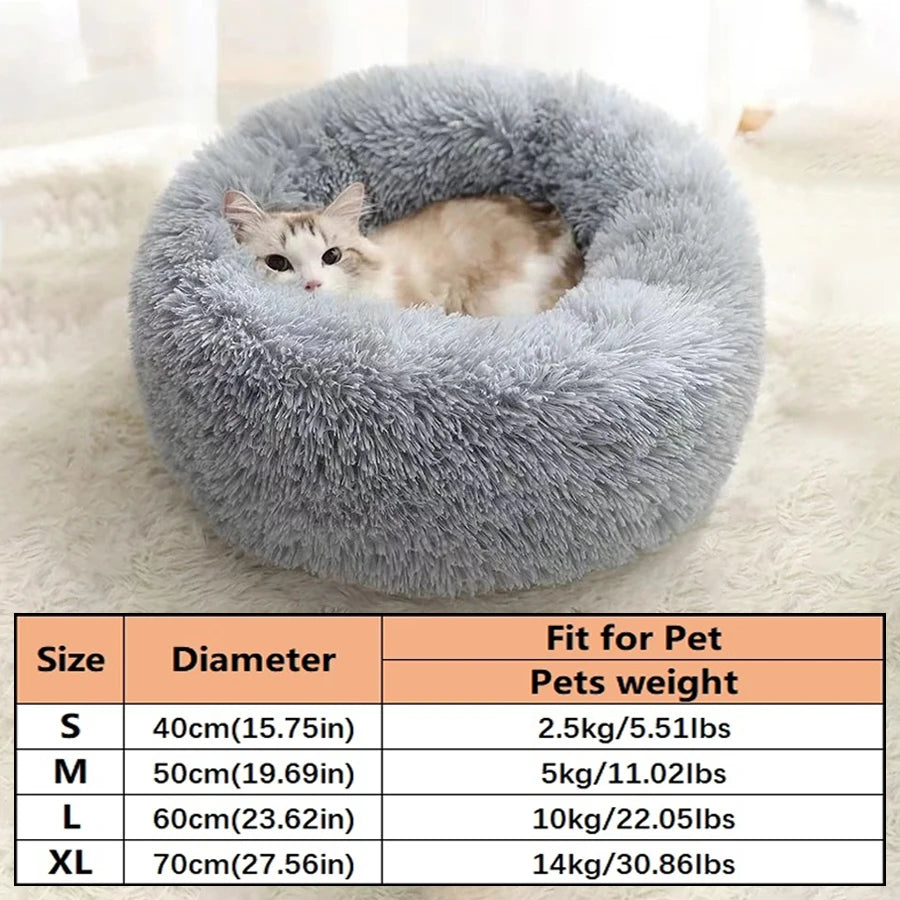 Soft Long Plush Cat House Beds dog Calm Warm Faux Fur Bed Donut Round Comfortable Sleeping Bed Washable for Small Medium Dog Cat - Play Paws Toys