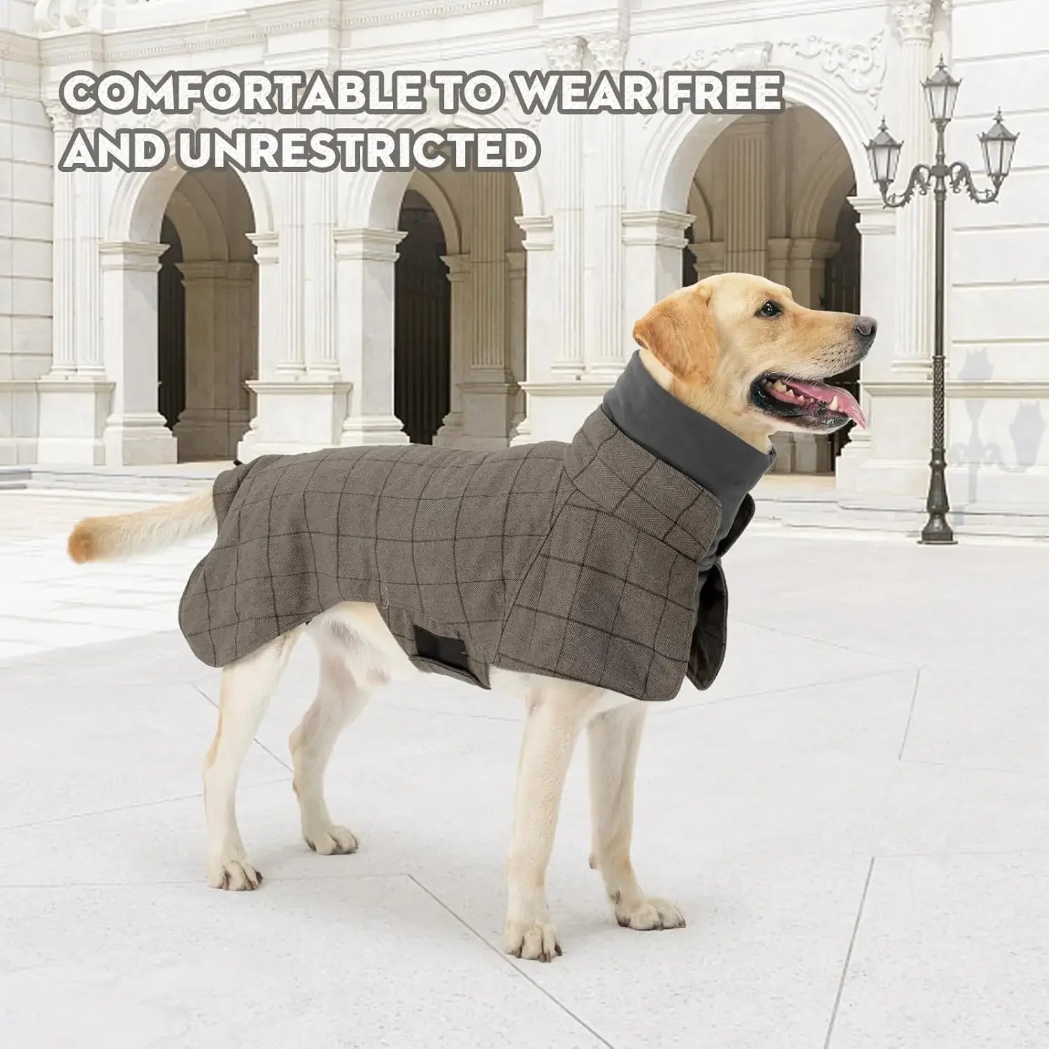 ATUBAN Warm Dog Coat English Plaid Dog Fleece Vest Windbreaker Jacket Winter Clothing Traction Eyelets Suitable for All Dog Type