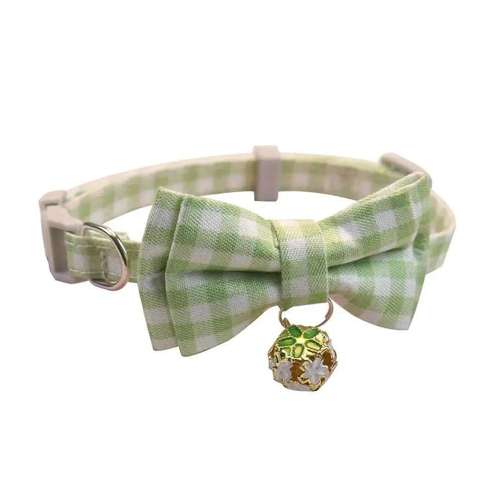 Lattice Bow Pet Cat Collar With Bell Adjustable Pet Collar Bownot Safety Necklace for Puppy Kitten Cat Cute Pattern Pet Supplies