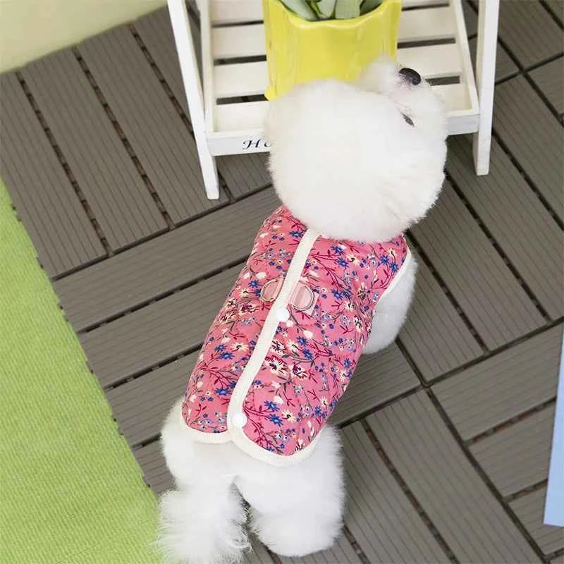 Winter Dog Jacket Floral Print Vest Coat Chihuahua Bichon Warm Clothing Puppy Outdoor Jacket With D-ring Winter Pet Costume