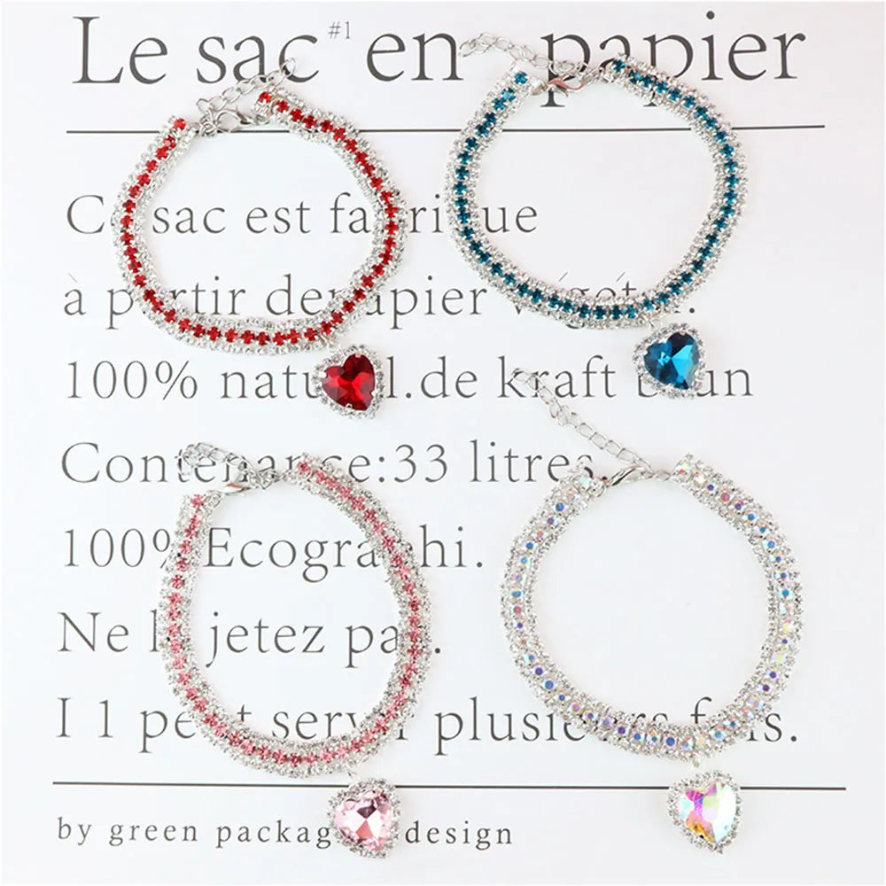 Cat Rhinestone Diamante Collar Necklace for Kitten Cute Bling Pet Accessories for Cat Puppy Doggy Crystal Pendant Diamond Collar