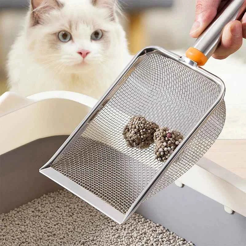 1pcs Stainless Steel Fine Mesh Cat Litter Scoop Easy To Clean Non-Stick Shovel For Reptiles Sand Efficient Durable Litter Scoop