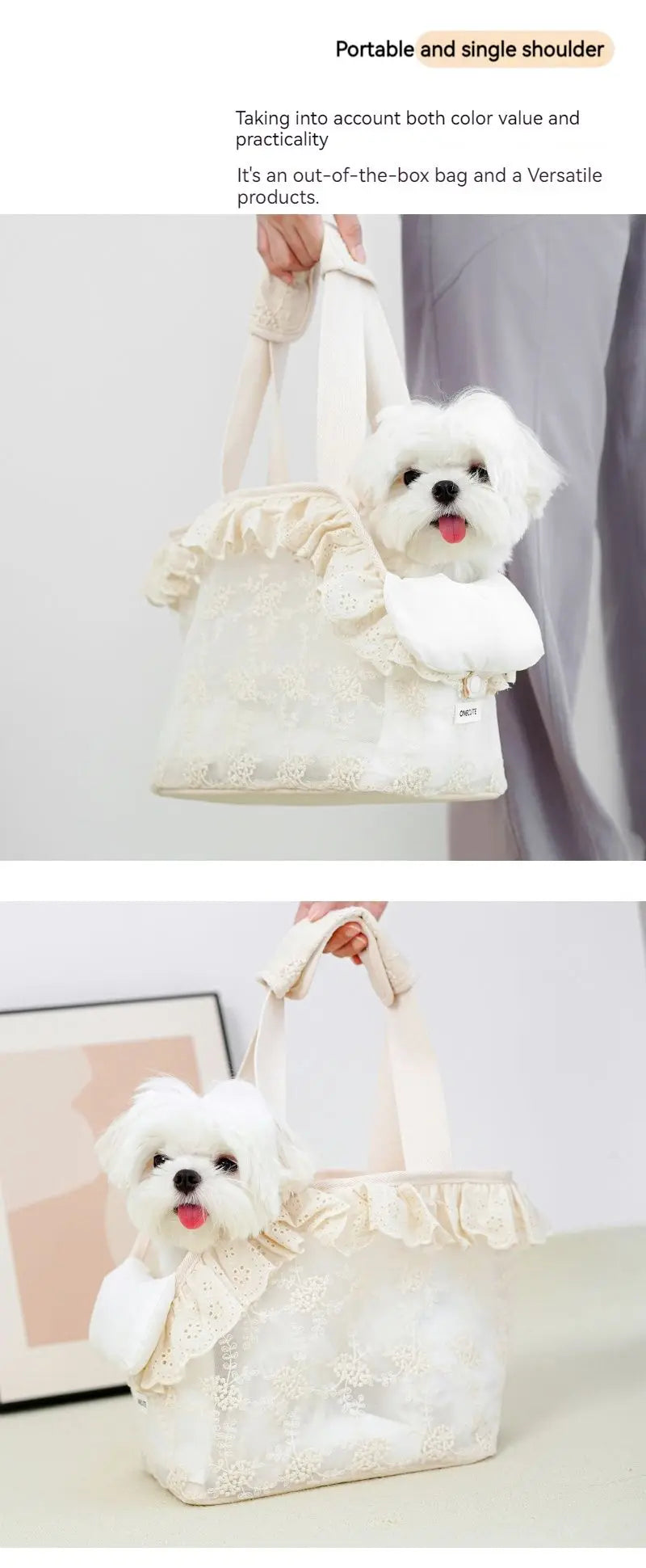 Onecute Lace Pet Carrier Bag - Handheld Shoulder Puppy Purse for Small Dogs, Chihuahua, Cats - Dog Walking Accessories - Play Paws Toys