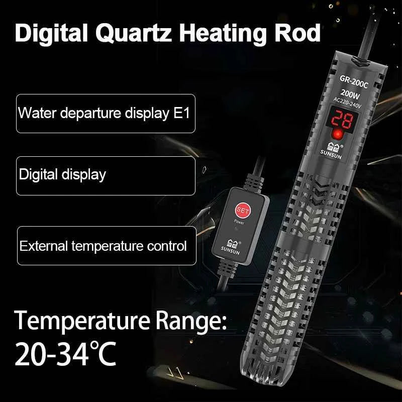 SUNSUN Aquarium Submersible Heater Fish Tank Quartz Glass LCD Display 220V Digital Heating Rod Constant Temperature Control