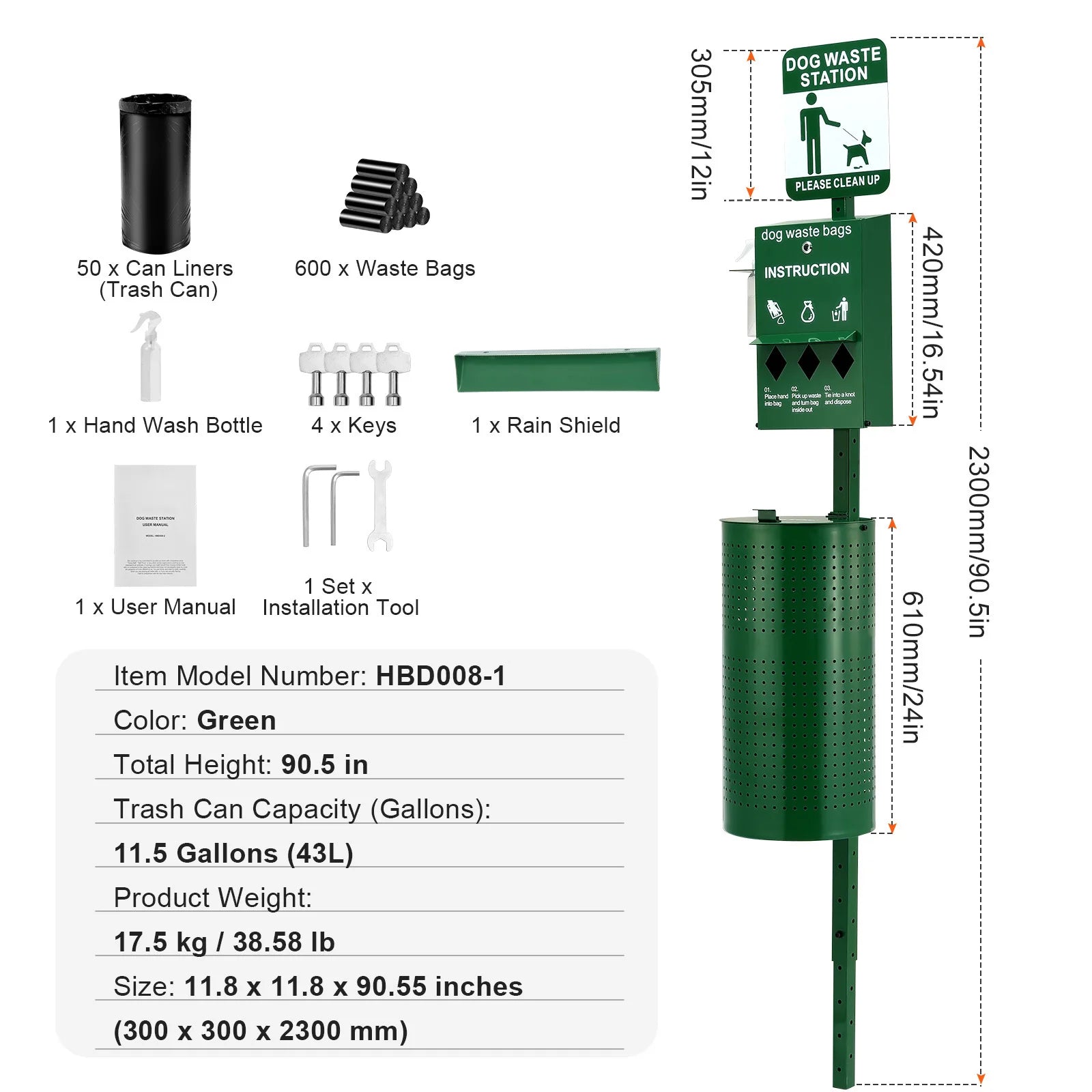 SucceBuy Dog Waste Station with Hand Wash Bottle Commercial Dog Poop Station Bag Dispenser Dog Waste Disposal System for Outdoor