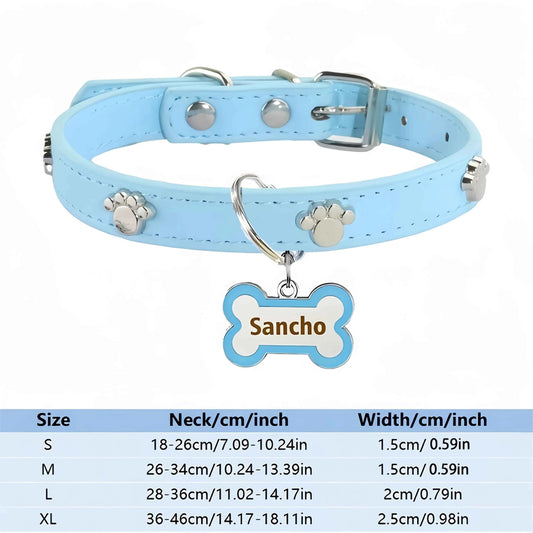 Customized Leather Dog Collar With Bone-Shaped Pet Tag, Double-Sided Engraved Pet Name And Phone, Metal Decoration Anti-Lost Foo
