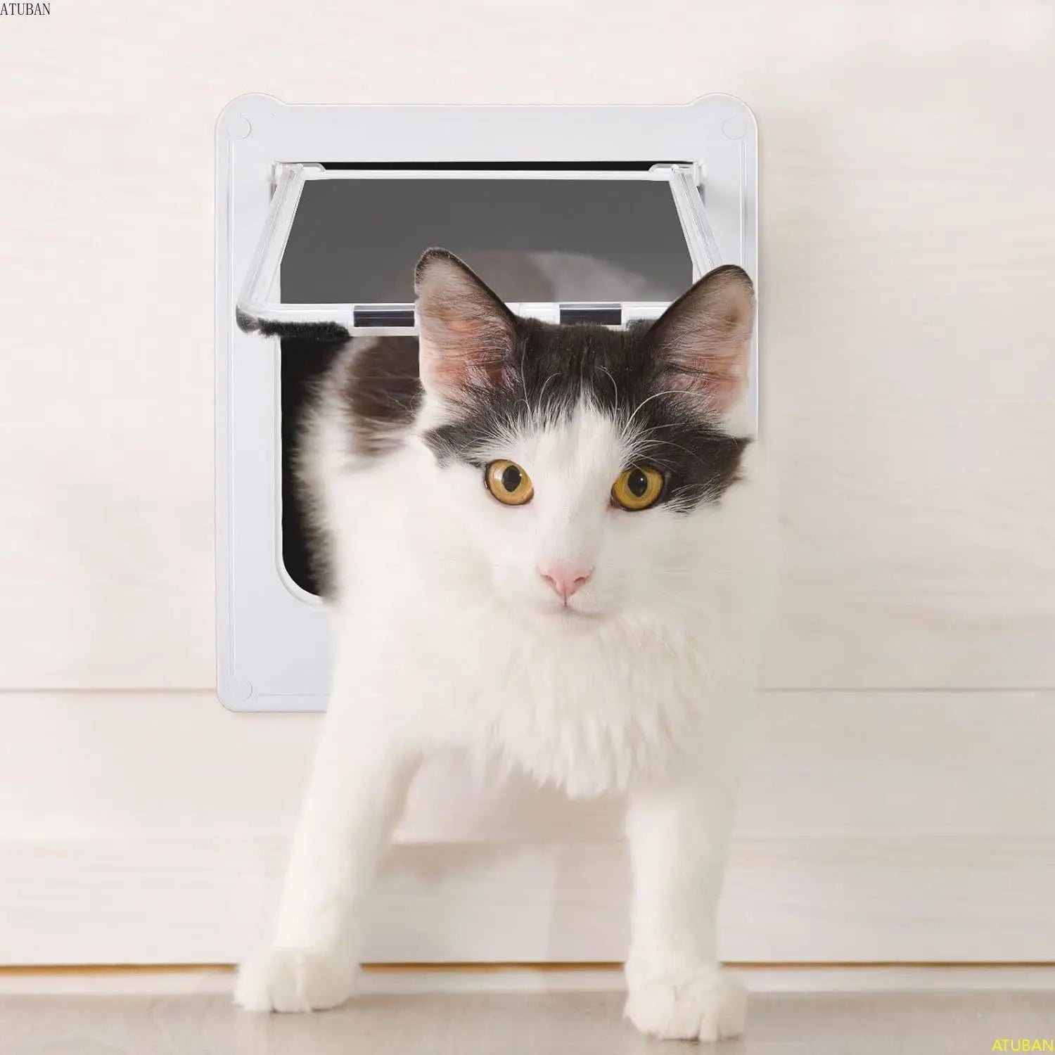 Interior Cat Door 4 Way Rotary Lock Magnetic Closure Indoor Pet Door for Up to 20lbs Cats and Doggie Weatherproof Large Cat Door