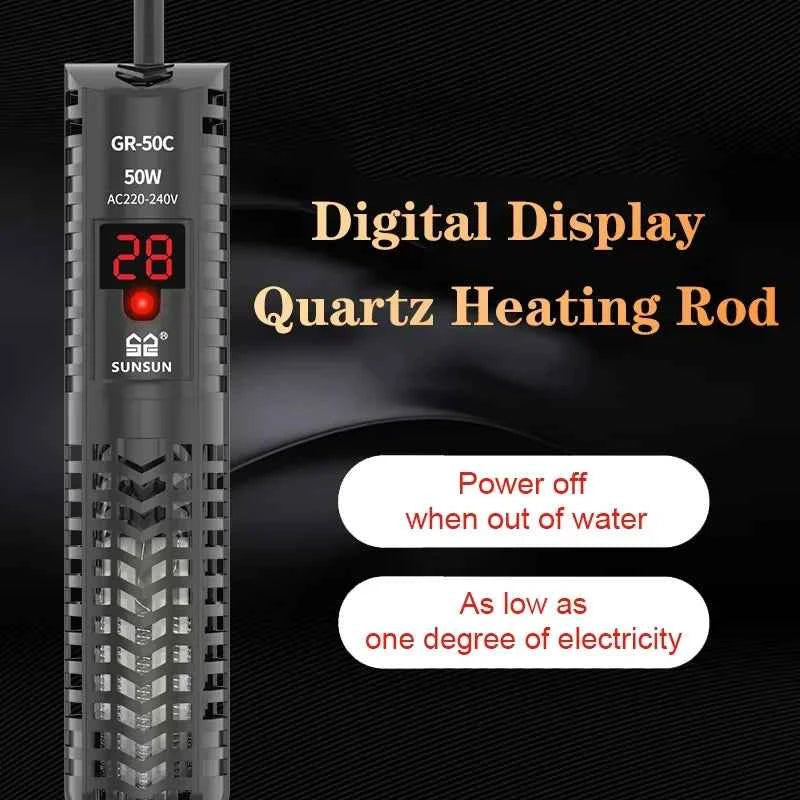 SUNSUN Aquarium Submersible Heater Fish Tank Quartz Glass LCD Display 220V Digital Heating Rod Constant Temperature Control