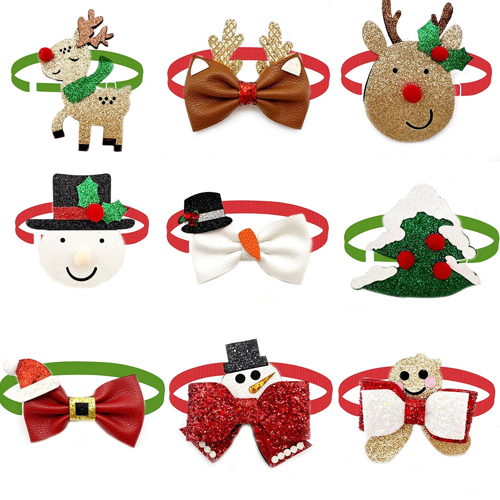 30pcs Christmas Pet Dog Bow Tie Adjustable Pet Collar Snowman Deer Style Dog Necktie for Small Dog Grooming Pet Acessories