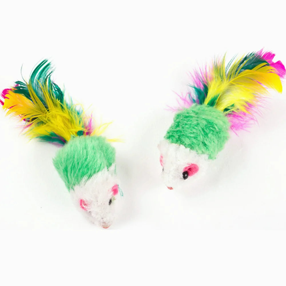 1PC Cat Interactive Cute Soft Wool Fake Mouse Colorful Feathers Fun Play Training Cat Kitten Pet Supplies