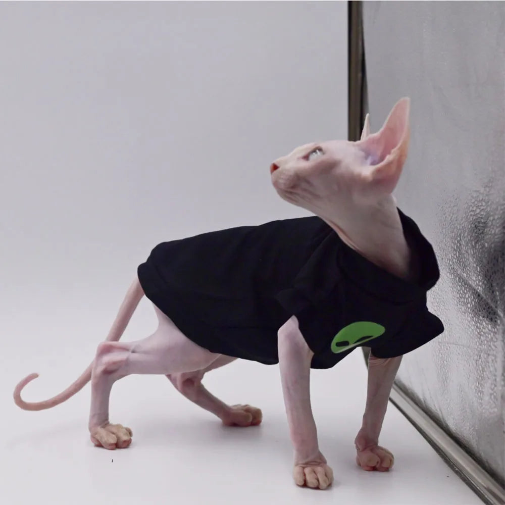 Cat Clothes for Sphynx Fashion Black Cotton Coat for Cat Striped Winter T-shirt For Devon Rex Soft cotton T-shirt Cat costume - Play Paws Toys