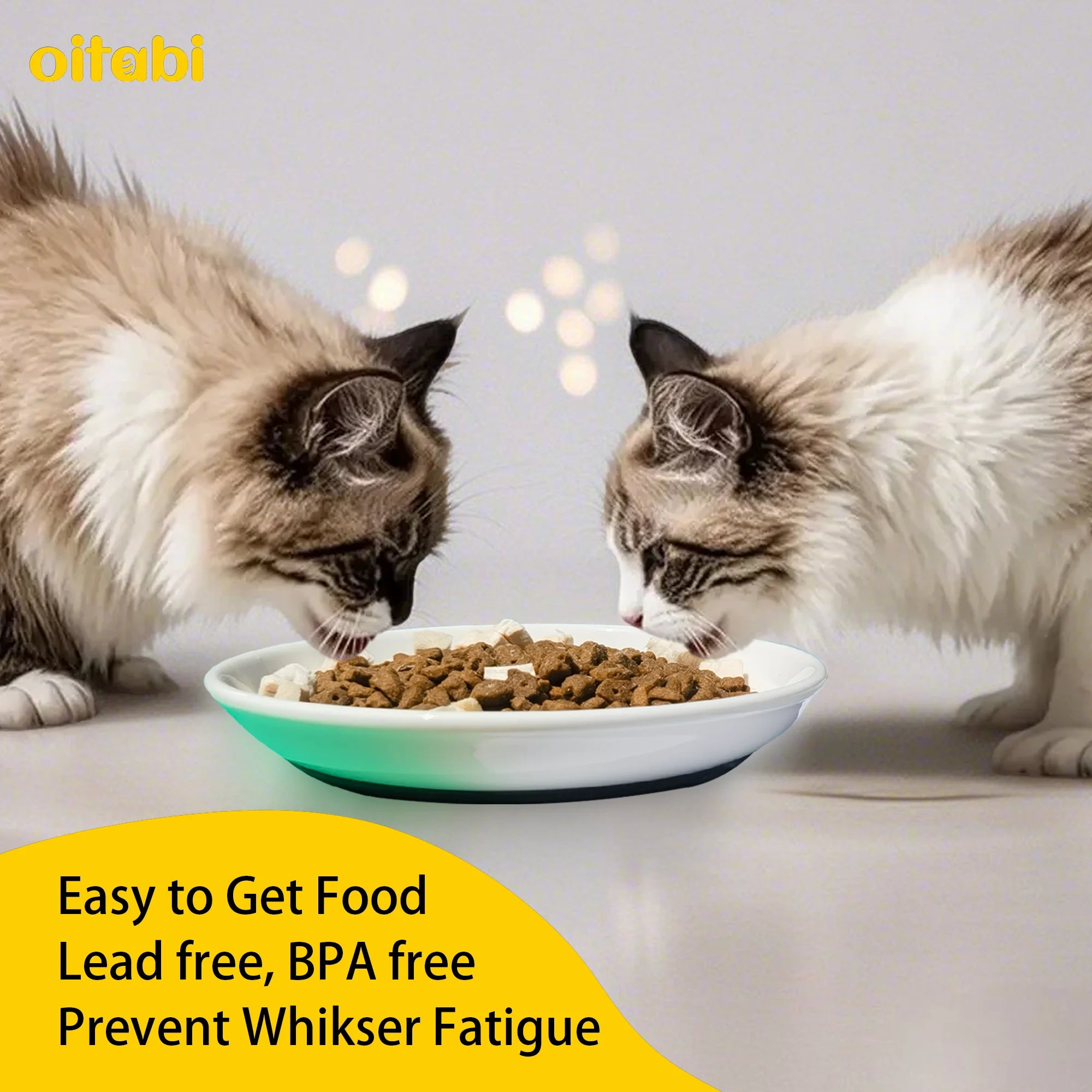 Oitabi 3PCS No Spill Cat Bowls Sets, Cat Food Bowl, Anti Whisker Fatigue Ceramic Cat Dishes Set, Shallow Wide Kitten Plates - Play Paws Toys