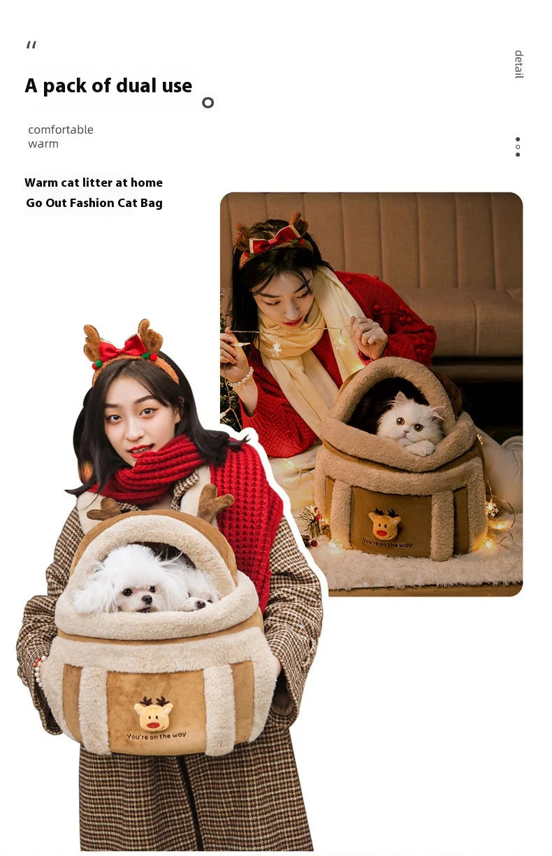 Portable Pet Cat Fall And Winter Speculation Handbag Warm Backpacks Dog Bag Autumn And Winter Warm And Windproof  Crossbody Bag - Play Paws Toys