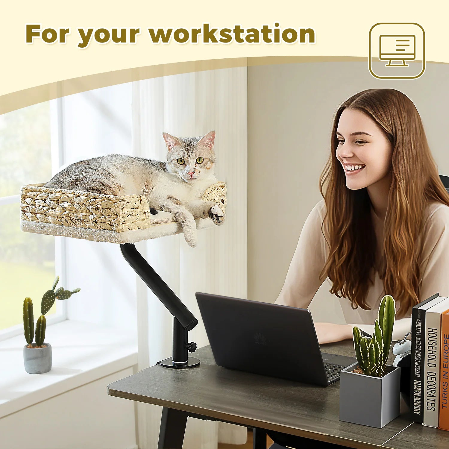 Cat Desk Bed, 360° Rotatable Cat Bed Stand for Indoor Cats, Adjustable Cat Basket, Cats Hammock for Table, Soft Cat Bed for Desk - Play Paws Toys