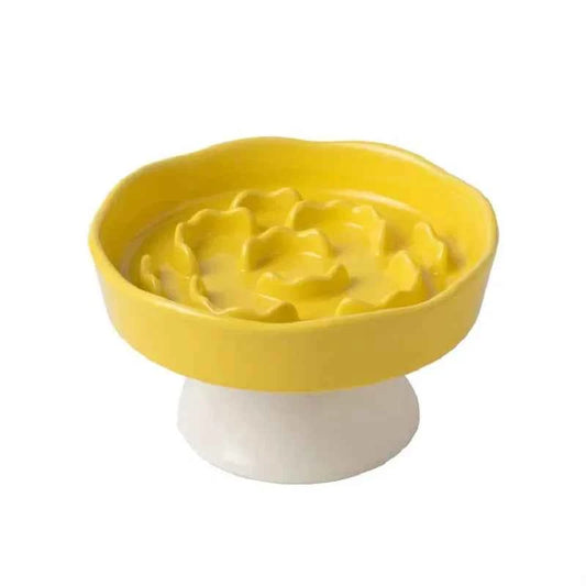 Ceramic slow-feeding bowl high-leg cat bowl with neck protection not easy to overturn, dog choke-proof bowl slow cat accessories