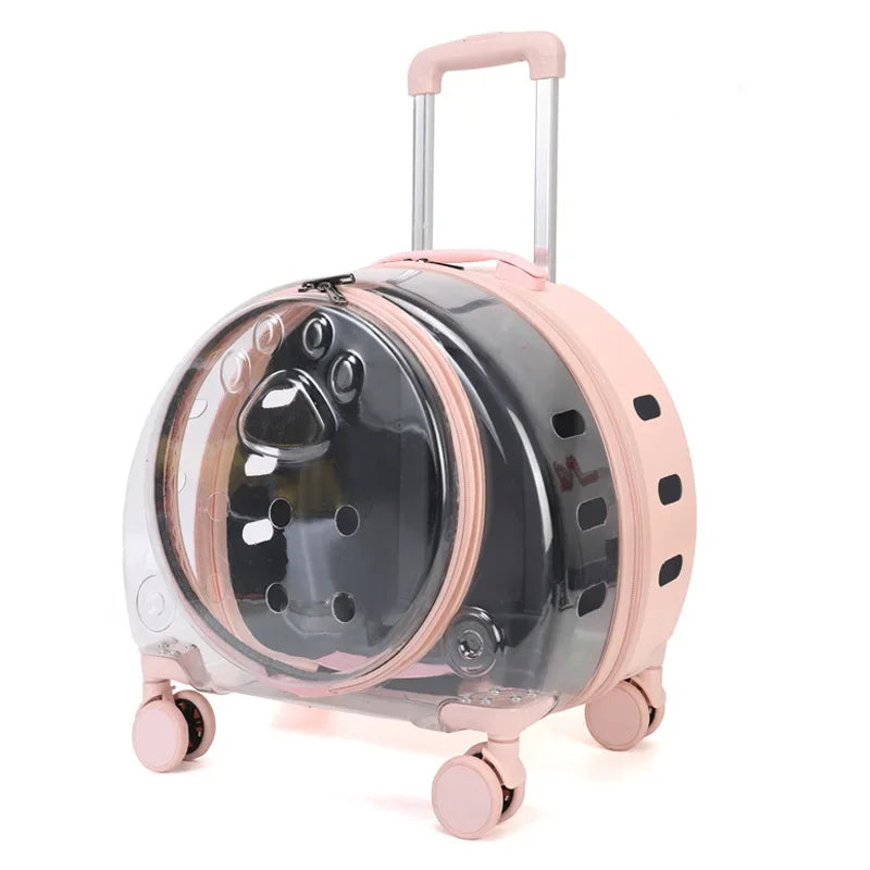 Transparent Pet Travel Carrier Portable Trolley Suitcase for Cats & Small Dogs Durable Pet Transport Case Professional Pet Cart - Play Paws Toys