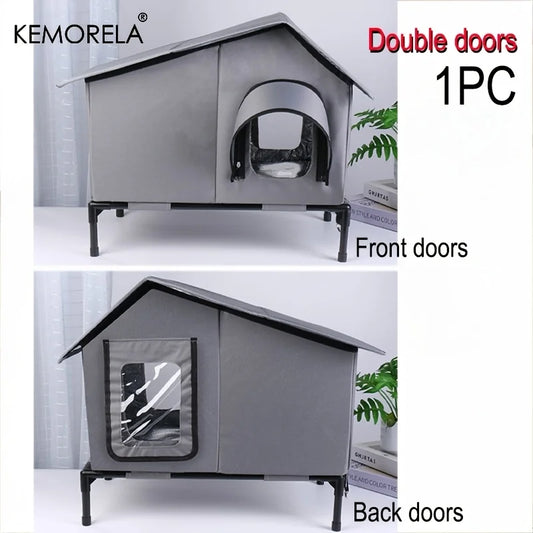 KEMORELA Winter Outdoor Cat House Equipped with an Escape Door - Large Feral Cat Shelter Collapsible Shelter for Small Dogs&Cats - Play Paws Toys