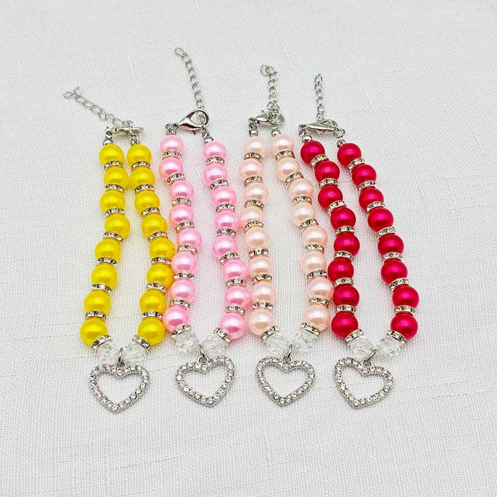 New Cute Pet Pearl Necklace with Heart-shaped Rhinestone Pendant Adjustable Cat Dog Collar Jewelry For Small Pets 8 Colors