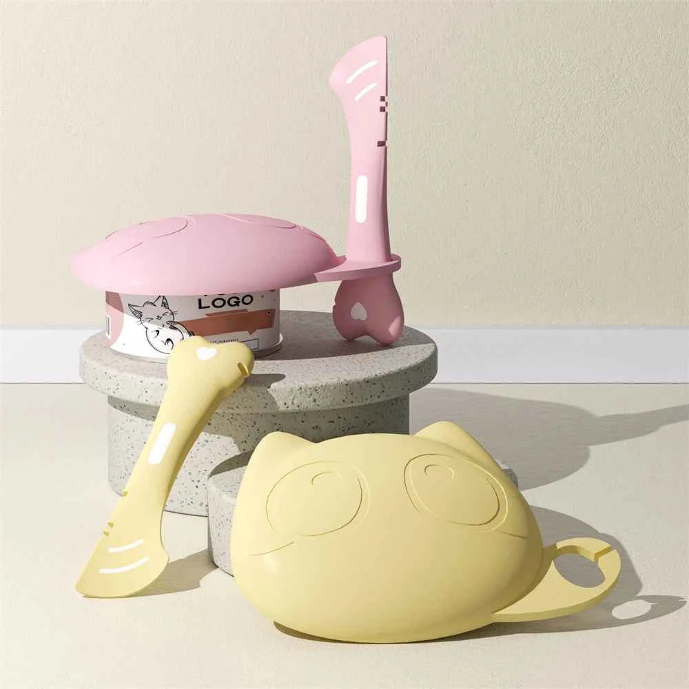 Silicone Cat Food Can Lid and Spoon Set, Multifunctional Pet Wet Food Feeding Scoop with Can Opener, Sealed Pet Food Storage
