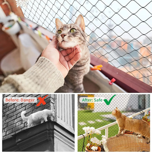 Steel Reinforced Cat Netting for Balcony- Cat Anti Fall Netting,Garden Net Anti Bird Net with Wire,Safety Netting Fence for Pets - Play Paws Toys