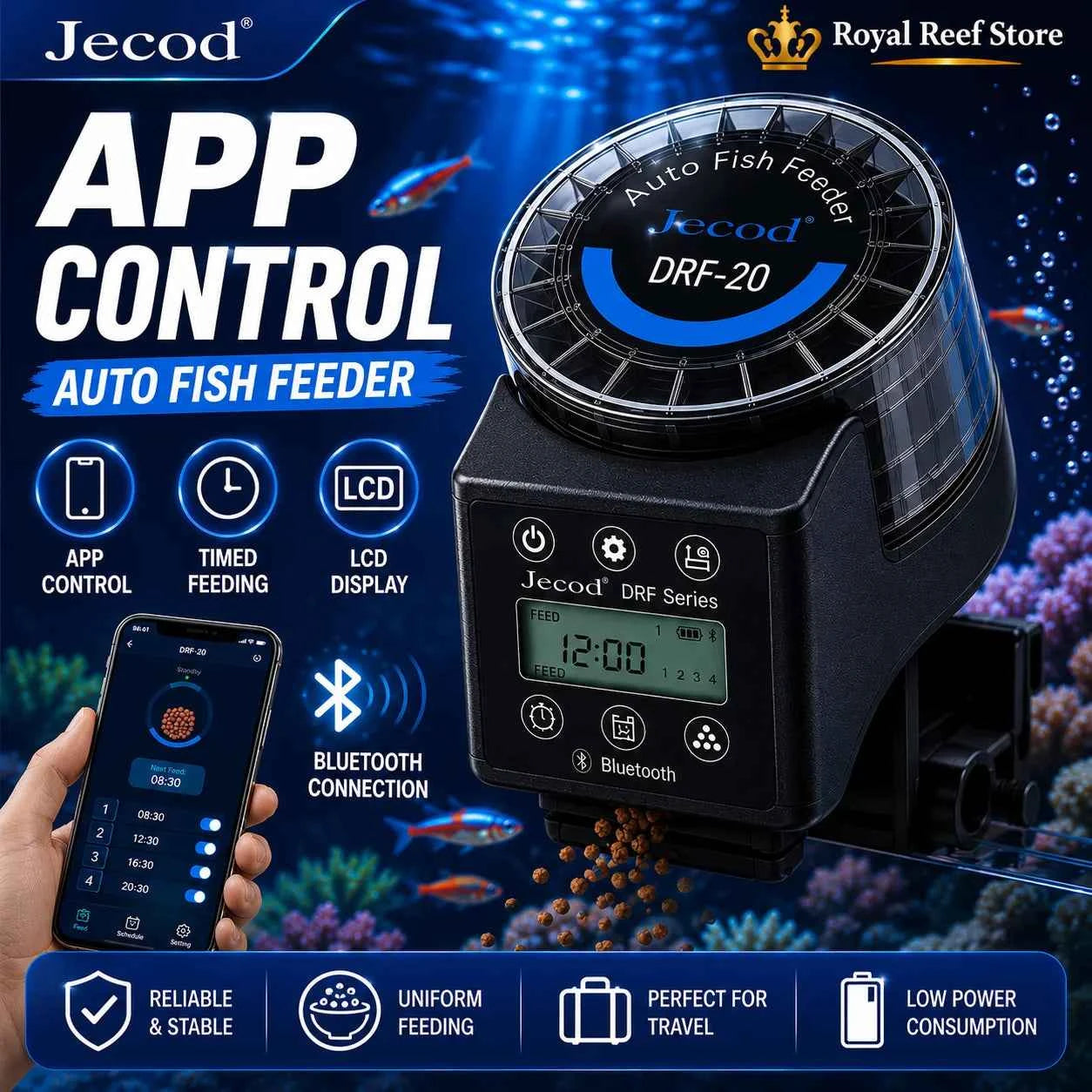 Jebao Jecod DRF15 DRF20 Automatic Fish Feeder APP Control Smart Aquarium Auto Feeder LCD Timer Food Dispenser Coral ReefFishTank