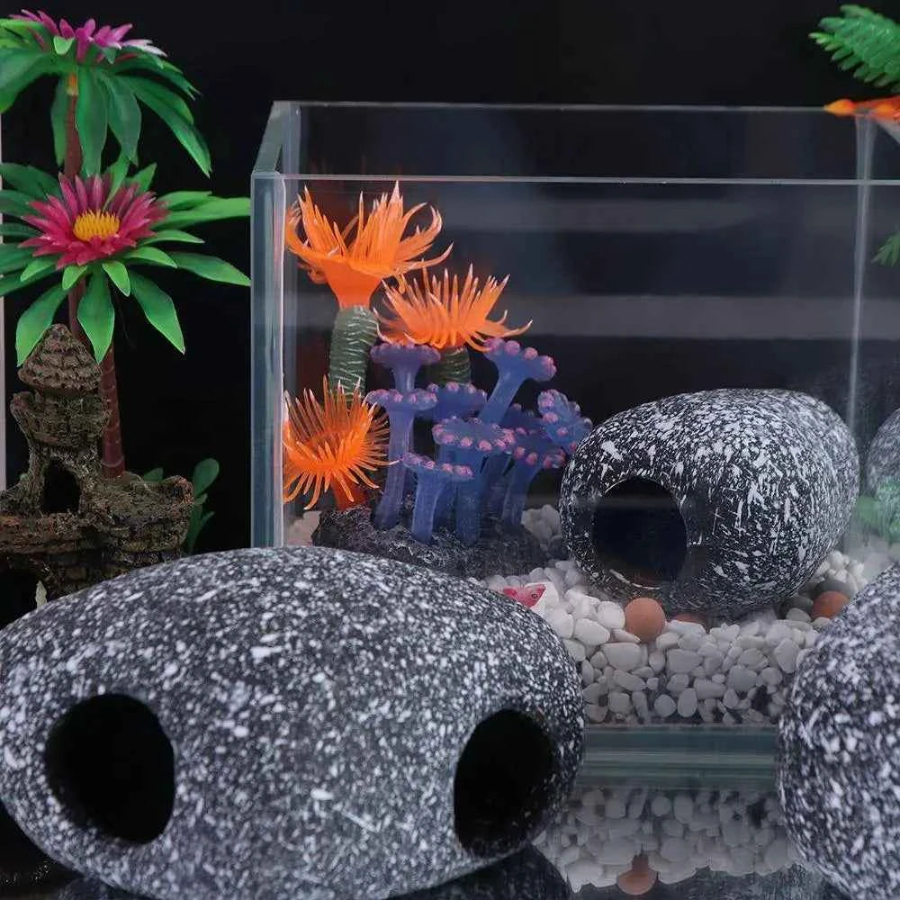 Ceramic Cichlid Stone Cave Eco-friendly Delicate Fish Eluding House Creative Simulated Hiding Tank Cave Breeding Tank