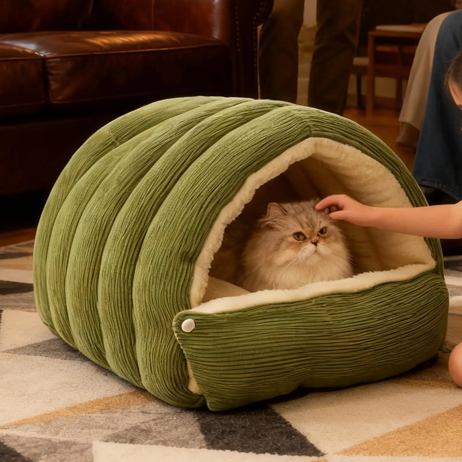 winter Indoor thickened cat bed washable soft short plush fluffy cats sleeping bed enclosed warm pets bed for Puppy Kitten - Play Paws Toys