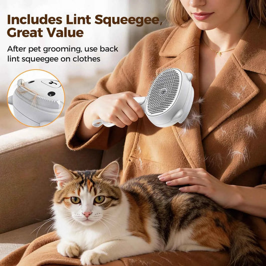 Self Cleaning Shedding Steam Cat Brush, Silicone Scraper Included Dog Brush, primecat, Cat Brushes for Shedding, USB Rechargeable, for Grooming & Haired Pets, Dogs & Cats, White